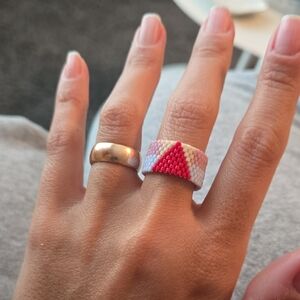 Handcrafted Pink and Red Beaded Ring